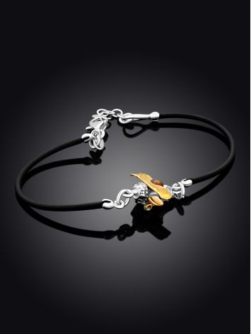 Playful Design Rubber Bracelet With Cute Gilded Plane And Natural Amber, image , picture 2