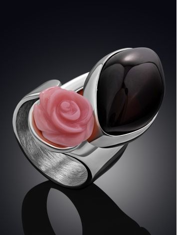 Floral Motif Amber Cocktail Ring With Oyster Shell, Ring Size: Adjustable, image , picture 2