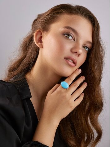 Contemporary Design Blue Stone Ring, Ring Size: 8 / 18, image , picture 3