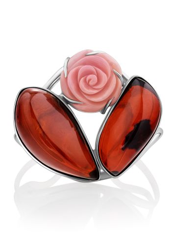 Fashionable Amber And Spiny Oyster Shell Cuff Bracelet, image 