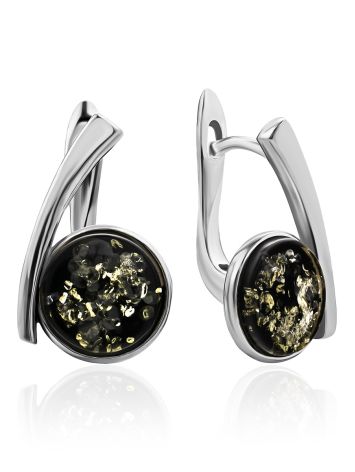 Contemporary Design Green Amber Earrings, image 