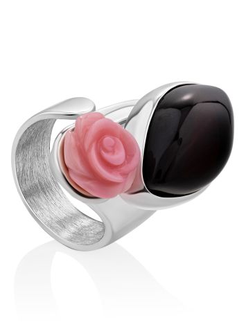 Floral Motif Amber Cocktail Ring With Oyster Shell, Ring Size: Adjustable, image 