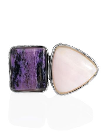 Designer Cocktail Ring With Charoite And Aragonite The Bella Terra, Ring Size: Adjustable, image , picture 4