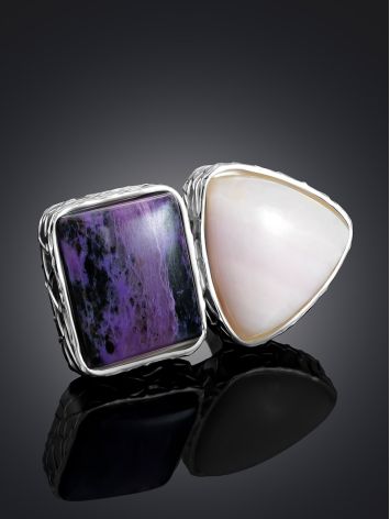 Designer Cocktail Ring With Charoite And Aragonite The Bella Terra, Ring Size: Adjustable, image , picture 2