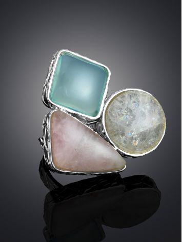 Charming Cluster Design Ring With Chalcedony, Natrolite And Pink Quartz The Bella Terra, Ring Size: Adjustable, image , picture 2