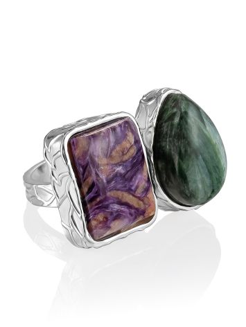 Designer Charoite And Seraphinite Cocktail Ring The Bella Terra, Ring Size: Adjustable, image 