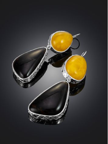 Flamboyant Design Earrings With Amber And Obsidian The Bella Terra, image , picture 2