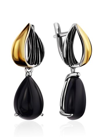 Gorgeous Black Agate Dangle Earrings, image 