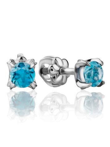 Lustrous Blue Topaz Stud Earrings, image 