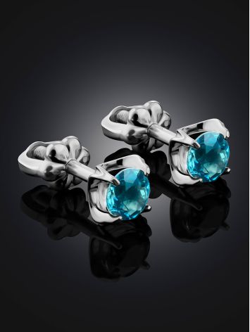 Lustrous Blue Topaz Stud Earrings, image , picture 2