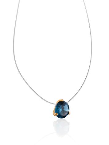 Minimalist Invisible Line Necklace With Blue Topaz Stone, Length: 50, image , picture 4