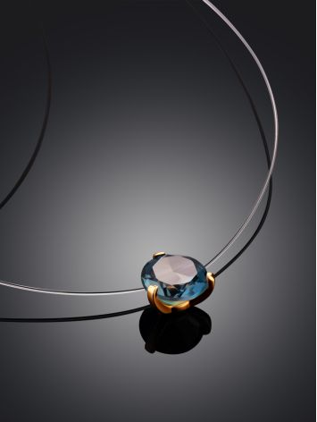 Minimalist Invisible Line Necklace With Blue Topaz Stone, Length: 42, image , picture 2
