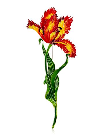 Stunning Tulip Flower Enamel Brooch, image 