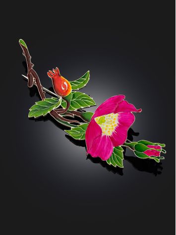 Flamboyant Dog Rose Motif Enamel Brooch, image , picture 2