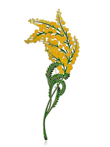 Designer Mimosa Flower Enamel Brooch, image 