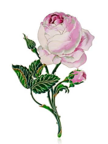 Stunning Enamel Rose Brooch, image 