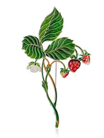 Wild Strawberry Flower Enamel Brooch, image 