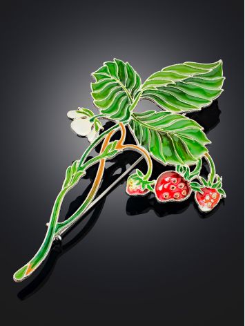Wild Strawberry Flower Enamel Brooch, image , picture 2