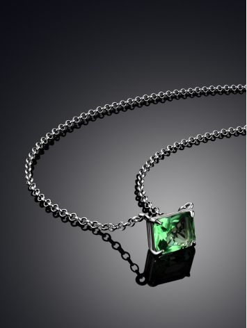 Trendy Chain Necklace With Bright Green Crystal, image , picture 2