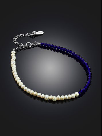 Two Tone Bracelet With Pearl And Blue Spinel The Link, image , picture 2