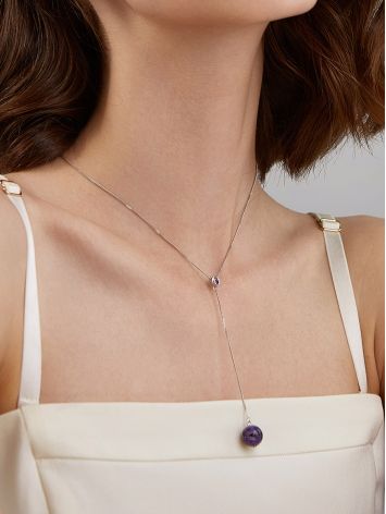 Chic Lariat Necklace With Deep Purple Amethyst, Length: 50, image , picture 3