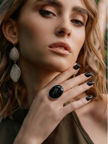 Dramatic Black Agate Ring The Bella Terra, Ring Size: Adjustable, image , picture 7