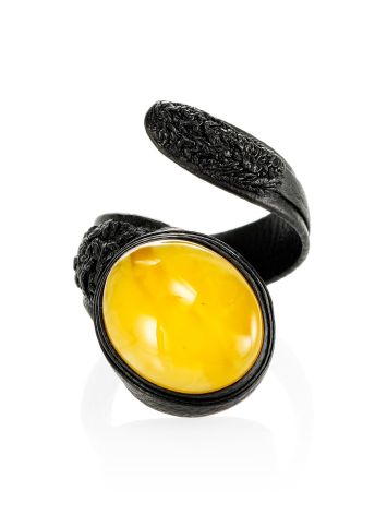 Dark Leather Amber Ring The Nefertiti, Ring Size: Adjustable, image , picture 3