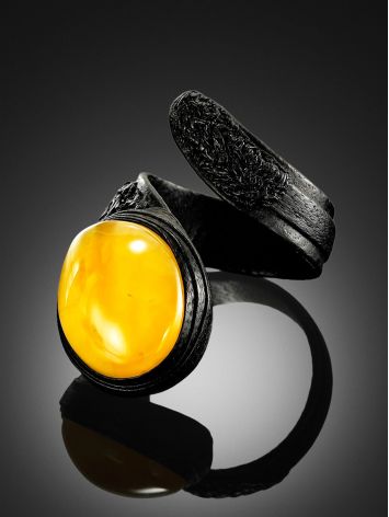 Dark Leather Amber Ring The Nefertiti, Ring Size: Adjustable, image , picture 2