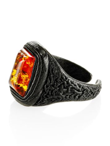 Black Leather Amber Adjustable Ring The Nefertiti, Ring Size: Adjustable, image , picture 3