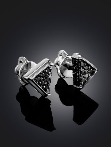 Shimmering Black Diamond Stud Earrings, image , picture 2