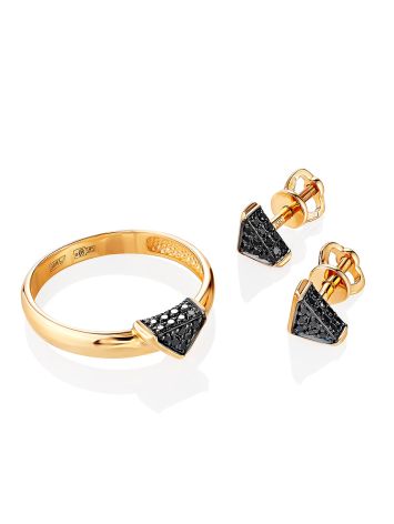 Triangle Black Diamond Stud Earrings, image , picture 4