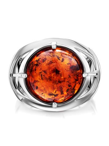 Stunning Silver Men's Ring With Cognac Amber The Cesar Collection, Ring Size: 13 / 22, image , picture 3