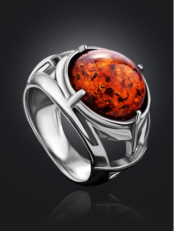Stunning Silver Men's Ring With Cognac Amber The Cesar Collection, Ring Size: 13 / 22, image , picture 2