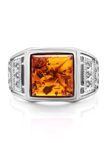Classic Men's Signet Ring With Cognac Amber In Sterling Silver The Cesar, Ring Size: / 22.5, image , picture 3