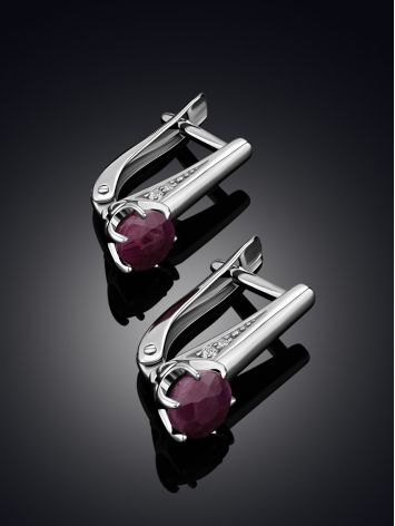 Refined Purple Corundum Earrings With Crystals, image 