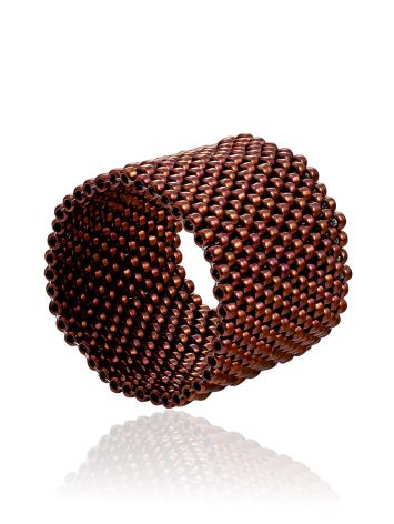 Wide Chocolate-Colored Beaded Ring The Link, Ring Size: 8 / 18, image 