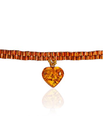 Cognac-colored Seed Beads Choker With Amber Heart Pendant The Link, image 