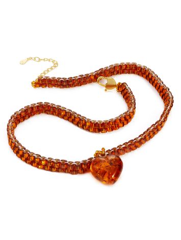 Cognac-colored Seed Beads Choker With Amber Heart Pendant The Link, image , picture 3