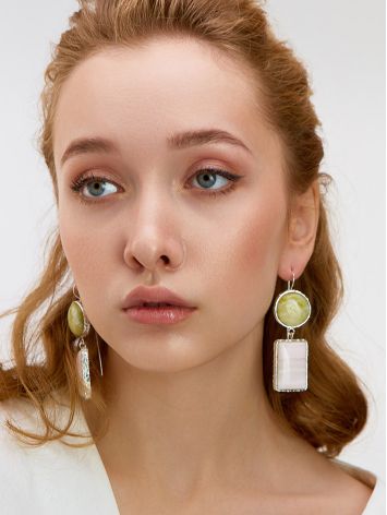 Fashionable Asymmetric Earrings With Aragonite And Violane The Bella Terra, image , picture 5