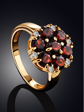 Elegant Floral Motif Garnet Ring, Ring Size: 7 / 17.5, image , picture 2