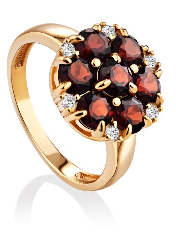 Elegant Floral Motif Garnet Ring, Ring Size: 7 / 17.5, image 