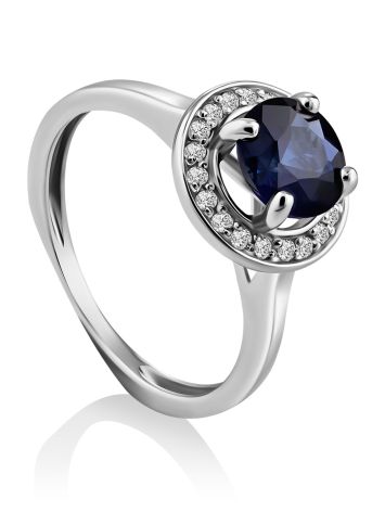 Refined Blue Corundum Ring With Crystals, Ring Size: 6 / 16.5, image 