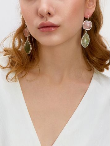 Ultra Chic Asymmetric Earrings With Quartz And Actinolite The Bella Terra, image , picture 3