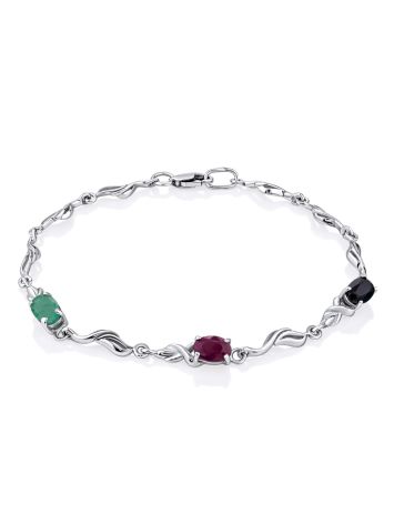 Link Bracelet With Sapphire, Emerald And Ruby, Length: 18, image 