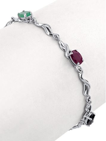 Link Bracelet With Sapphire, Emerald And Ruby, Length: 18, image , picture 3