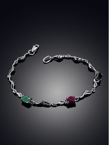 Link Bracelet With Sapphire, Emerald And Ruby, Length: 18, image , picture 2
