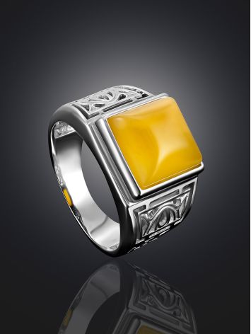 Stunning Silver Ring With Honey Amber The Cesar, Ring Size: / 24, image , picture 2