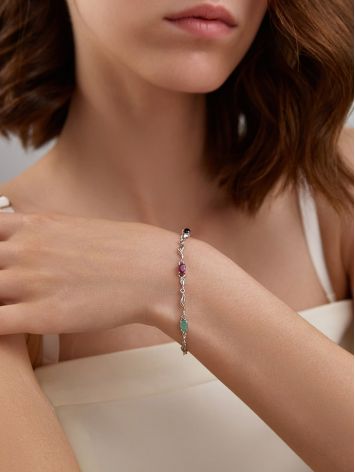 Link Bracelet With Sapphire, Emerald And Ruby, Length: 18, image , picture 4