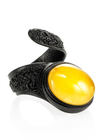 Dark Leather Amber Ring The Nefertiti, Ring Size: Adjustable, image 