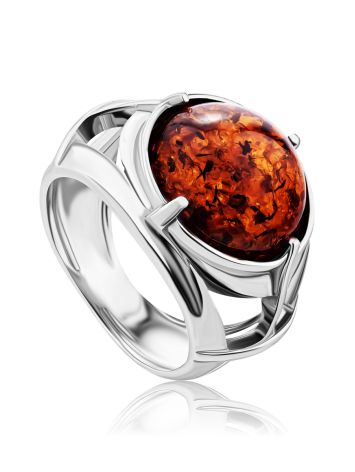 Stunning Silver Men's Ring With Cognac Amber The Cesar Collection, Ring Size: 13 / 22, image 
